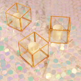 3inch Clear Glass Square Tealight Votive Candle Holder Cubes - Stackable with Gold Metal Frame