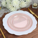 10 Pack | 7.5inch Blush / Rose Gold Plastic Salad Plates With Gold Rim And Hammered Design