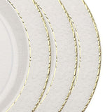 10 Pack | 10inch Clear Hammered Design Plastic Dinner Plates With Gold Rim#whtbkgd