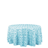 120inch Light Blue Grandiose 3D Rosette Satin Round Tablecloth