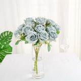 2 Bushes | 18inch Real Touch Dusty Blue Artificial Rose Flower Bouquet, Silk Long Stem Flower