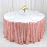 17ft Glitzy Blush / Rose Gold Sequin Pleated Satin Table Skirt With Top Velcro Strip