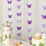 2 Pack | 9ft Purple 3D Paper Butterfly Hanging Garland Streamers, Party String Banners