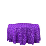 120inch Purple Grandiose 3D Rosette Satin Round Tablecloth