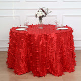 120inch Red 3D Leaf Petal Taffeta Fabric Round Tablecloth