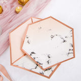 50 Pack | Blush/Rose Gold Marble 10/8inch Paper Plates, Disposable Hexagon Plates With Gold Foil Rim