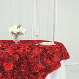 72x72inch Red 3D Rosette Satin Table Overlay, Square Tablecloth Topper