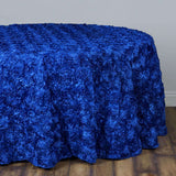 132inch Royal Blue Grandiose Rosette 3D Satin Round Tablecloth