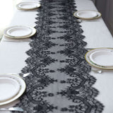 Black Premium Lace Fabric Table Runner, Vintage Classic Table Decor With Scalloped Frill Edges