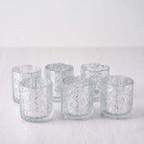 6 Pack | 3inch Shiny Silver Mercury Glass Candle Holders, Votive Tealight Holders - Geometric Design