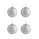 4 Pack | 4inches Silver Foam Disco Mirror Ball With Hanging Strings, Holiday Christmas Ornaments