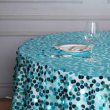 72" x 72" Turquoise Premium Big Payette Sequin Overlay