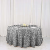 120inch Silver Grandiose 3D Rosette Satin Round Tablecloth