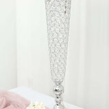 2 Pack | Silver 40inch Tall Crystal Beaded Trumpet Vase Set, Table Centerpiece