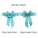 5 Pack | Turquoise | Reversible Chair Sashes with Buckle | Double Sided Pre-tied Bow Tie Chair Bands | Satin & Faux Leather