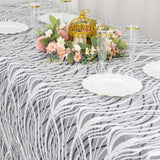 90x156inch White Black Wave Mesh Rectangular Tablecloth With Embroidered Sequins