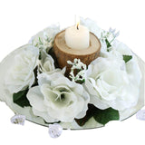 4 Pack | 3Inches Ivory Artificial Silk Rose Flower Candle Ring Wreaths