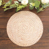 6 Pack Wheat Woven Rattan Print Disposable Dining Table Mats, 13inch Round Cardstock Paper Placemats