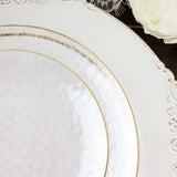 10 Pack | Clear Hammered 7inch Round Plastic Dessert Appetizer Plates With Gold Rim