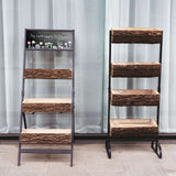 42inch 4-Tier Metal Ladder Plant Stand With Natural Wooden Log Planters