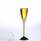 6 Pack | 5oz Clear / Gold Plastic Champagne Flutes, Disposable Glasses With Detachable Base