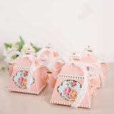 25 Pack 4inch Dusty Rose Mini Teapot Favor Boxes, Tea Time Gift Box with Ribbon