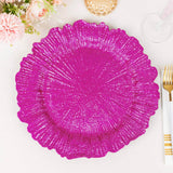 6 Pack 13inch Fuchsia Round Reef Acrylic Plastic Charger Plates, Dinner Charger Plates