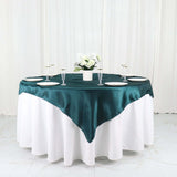 60x60inch Peacock Teal Seamless Square Satin Table Overlay