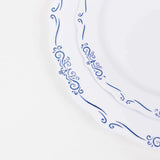 10 Pack White Blue Vintage Rim Disposable Salad Plates With Embossed Scalloped Edges