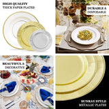 25 Pack | 10inch Royal Blue Sunray Gold Rimmed Serving Dinner Paper Plates, Disposable Party Plates