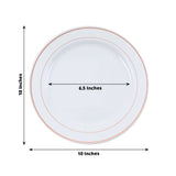 10 Pack | 10inch Très Chic Rose Gold Rim White Disposable Dinner Plates, Plastic Party Plates