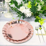 Geometric Metallic Rose Gold Foil Large Charger Paper Plates, Disposable Serving Party Plates