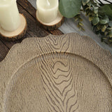 6 Pack | 13inch Rustic Natural Embossed Wood Grain Acrylic Charger Plates with Scalloped Rim