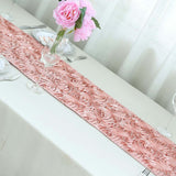 14 x108inches Dusty Rose Grandiose 3D Rosette Satin Table Runner