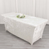 6ft White Crushed Velvet Spandex Fitted Rectangular Table Cover