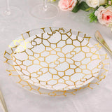 20 Pack Set | 9inch, 7inch White & Clear Geometric Gold Print Plastic Plates