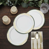 10 Pack | 8inch White With Hunter Emerald Green Rim Plastic Appetizer Salad Plates