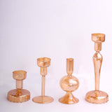 Set of 4 Assorted Gold Glass Taper Votive Candle Stands, Lined Crystal Glass Tea Light