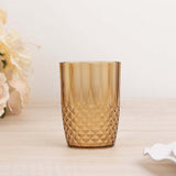 6 Pack Amber Gold Reusable Plastic Tumbler Glasses in Crystal Cut Style