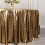 120inch Shiny Antique Gold Round Polyester Tablecloth With Shimmer Sequin Dots