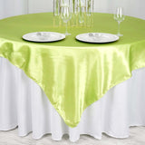 72" x 72" Apple Green Satin Square Tablecloth Overlay#whtbkgd