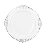 10 Pack | 10inch White Silver Leaf Embossed Baroque Plastic Dinner Plates