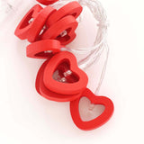 5ft Red Wooden Heart LED String Lights, Warm White Battery Operated Hanging Fairy Lights