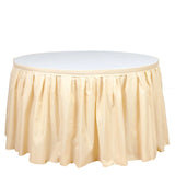 21ft Beige Pleated Polyester Table Skirt, Banquet Folding Table Skirt