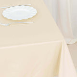 54" Beige Premium Scuba Wrinkle Free Square Table Overlay, Scuba Polyester Table Topper