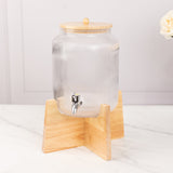 1 Gallon Clear Ribbed Glass Drink Dispenser with Wooden Stand and Lid