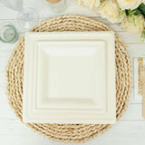 50 Pack | 8inch White Biodegradable Bagasse Square Salad Plates, Sugarcane Appetizer/Dessert Plates