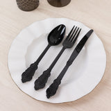 72 Pcs Plastic Silverware Set in Baroque Style Black