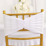 5 Pack White Wide Ruffled Fitted Spandex Chair Sash Band 