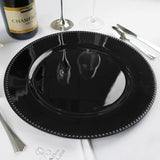 6 Pack 13inch Beaded Black Acrylic Charger Plate, Plastic Round Dinner Charger 